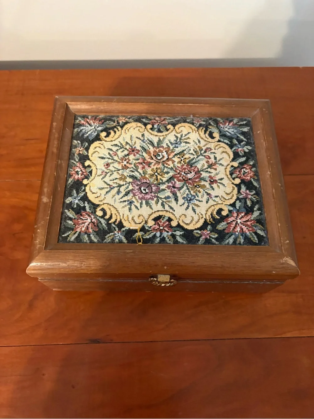 Wooden Jewelry Box Tapestry Lid Red Velvet Mirror Organizer Japan